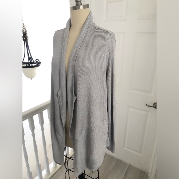 White House Black market silver metallic long sleeve cardigan. - Picture 3 of 14